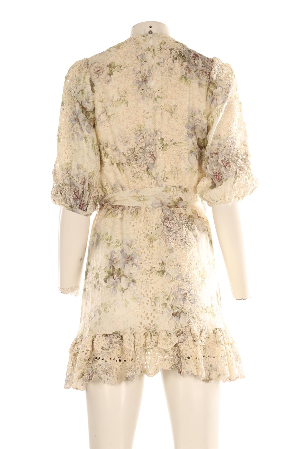 ZIMMERMANN MULTI LINEN MINI DRESS 1 UK 10