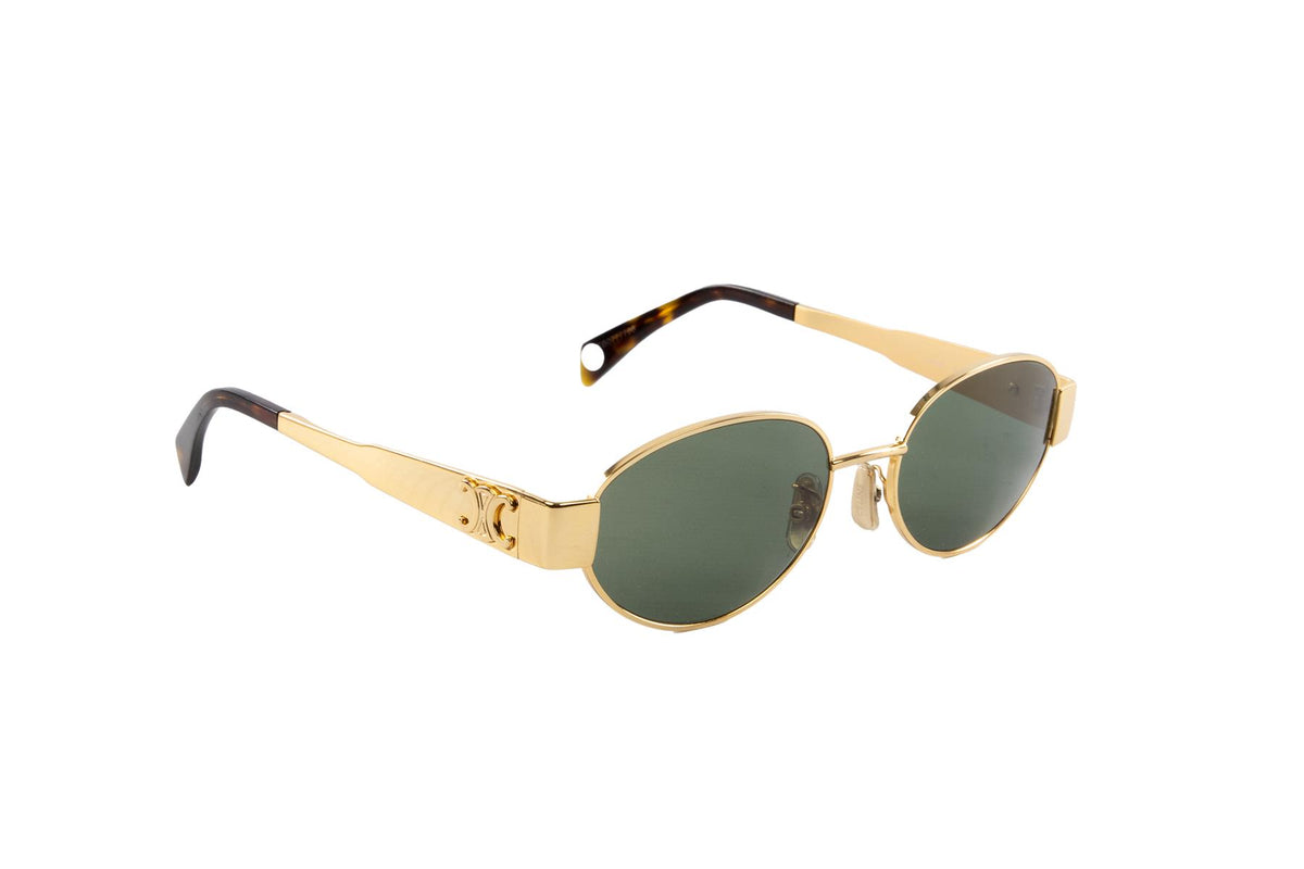 CELINE GOLD TRIOMPHE OVAL FRAME GOLD TONE SUNGLASSES