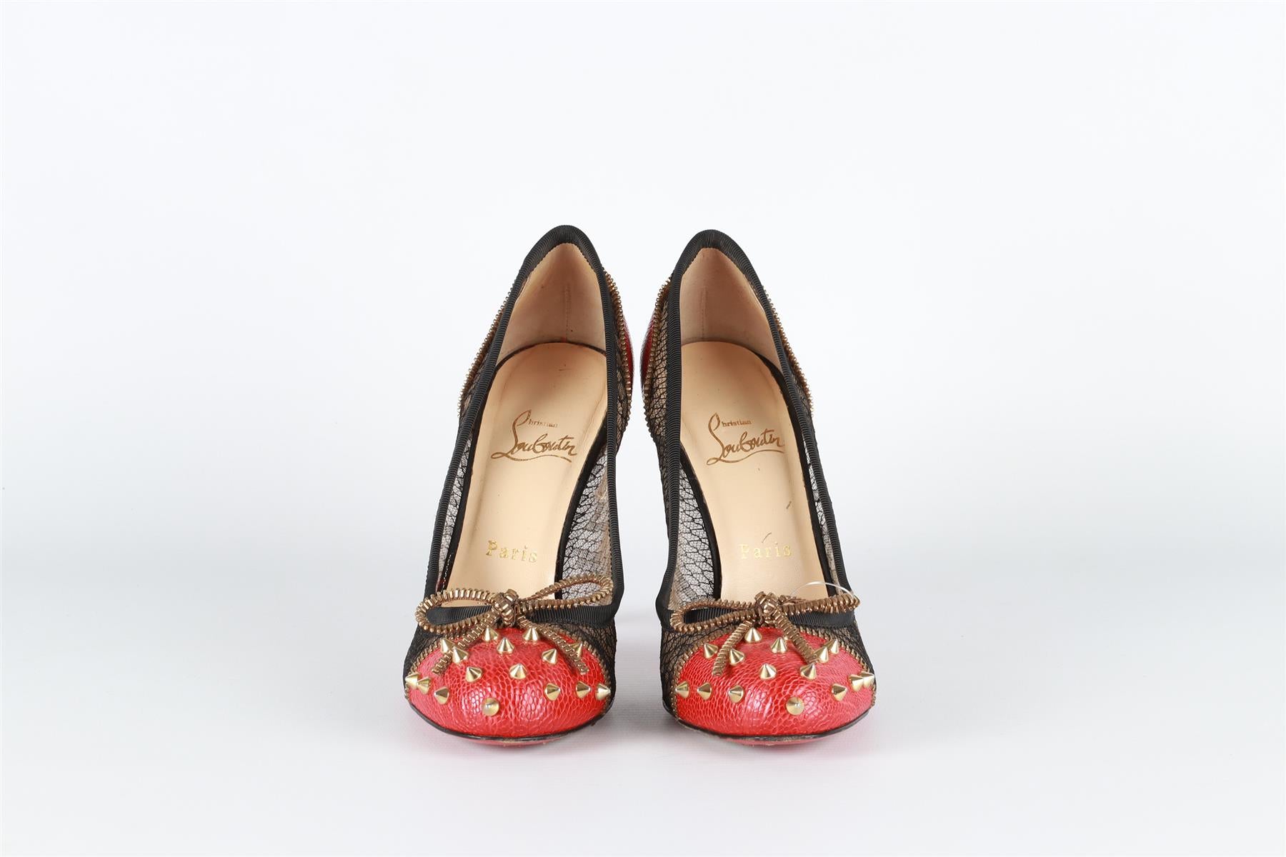 CHRISTAIN LOUBOUTIN RED LACE AND LEATHER PUMPS EU 38.5 UK 4.5 US 7.5