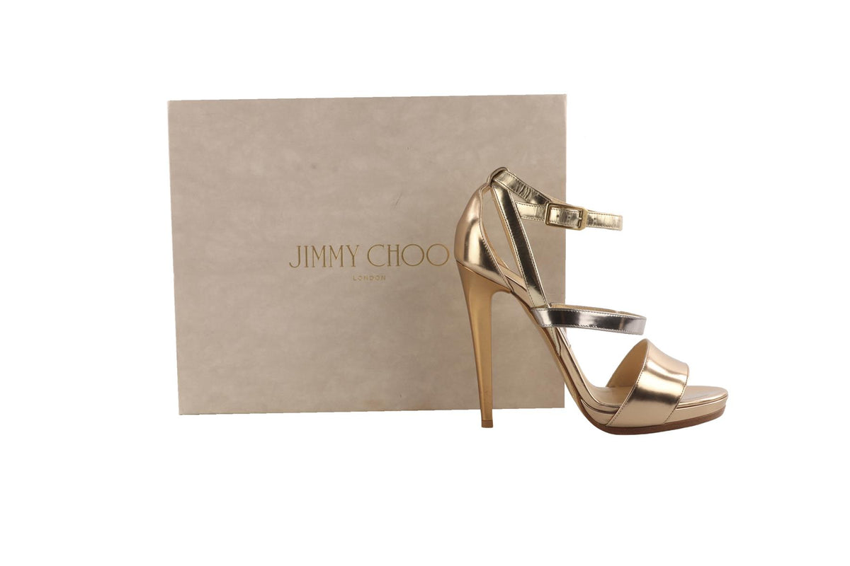 JIMMY CHOO GOLD LEATHER SANDALS EU 38 UK 5 US 8