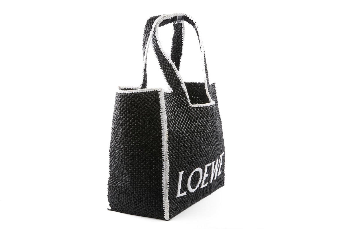 LOEWE BLACK LARGE RAFFIA TOTE BAG