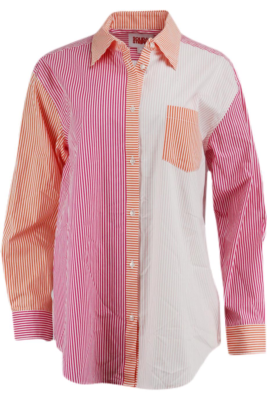 SOLID AND STRIPED OVERSIZED STRIPED COTTON SHIRT SMALL