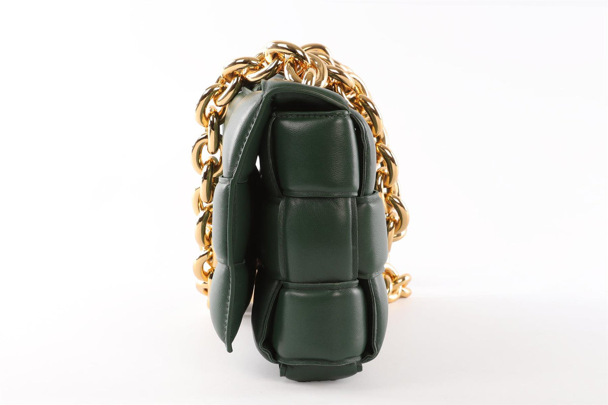 BOTTEGA VENETA GREEN THE CHAIN CASSETTE INTRECCIATO LEATHER SHOULDER BAG