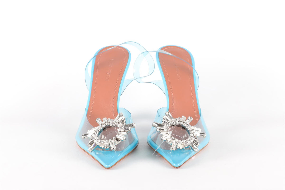 AMINA MUADDI BLUE CRYSTAL AND PVC SLINGBACK PUMPS EU 38 UK 5 US 8