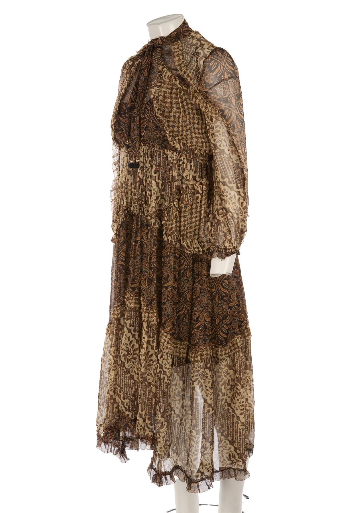 ZIMMERMANN BROWN CREPE MAXI DRESS UK 10