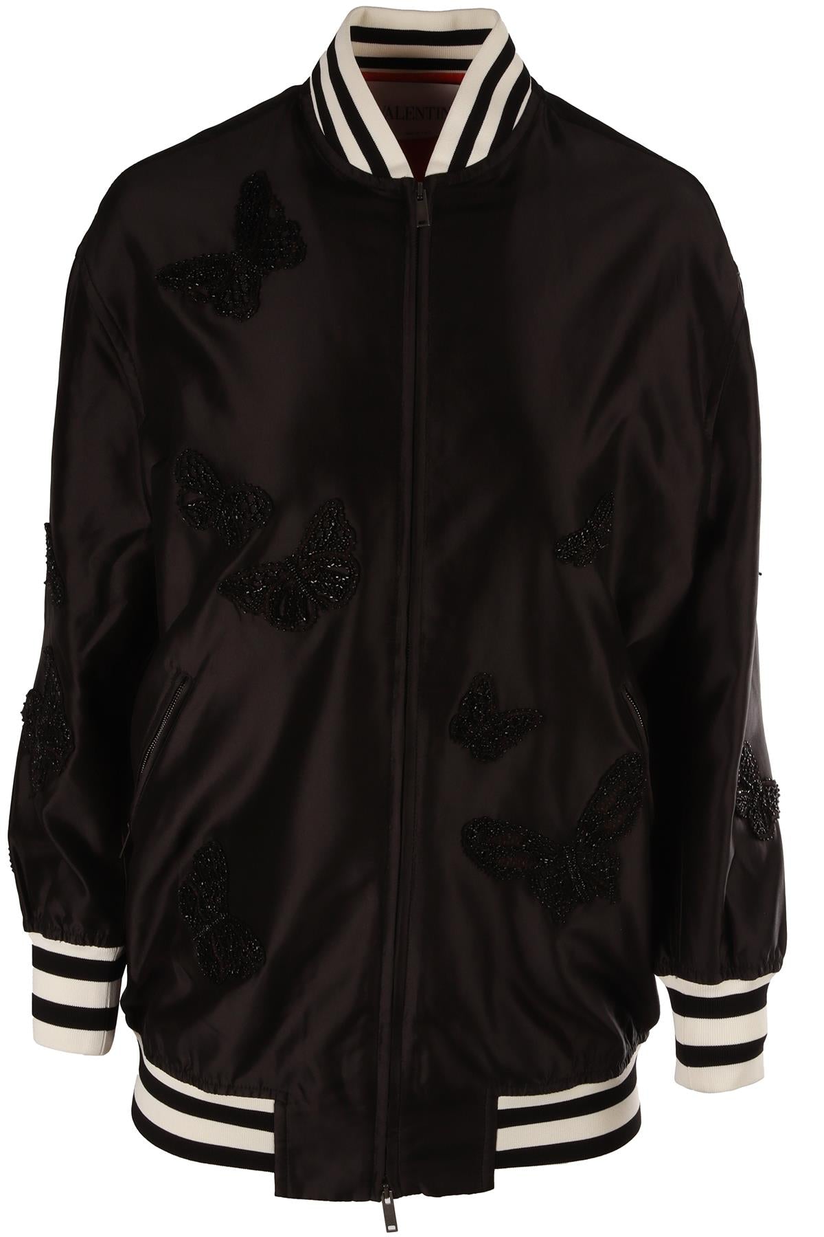 BLACK SILK BOMBER JACKET