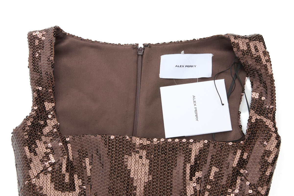 ALEX PERRY BROWN SEQUIN MINI DRESS US 0 UK 4