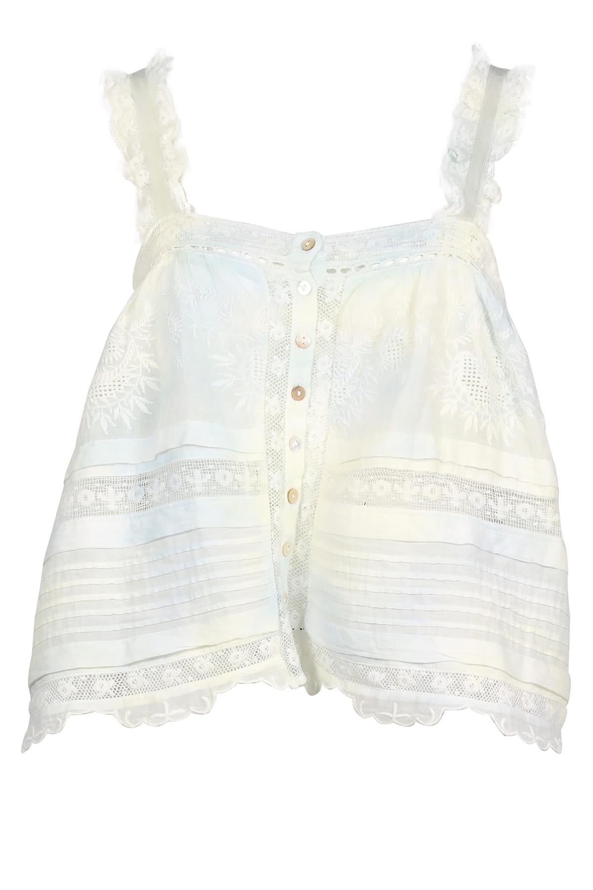 LOVESHACKFANCY BLUE AND YELLOW COTTON TOP MEDIUM