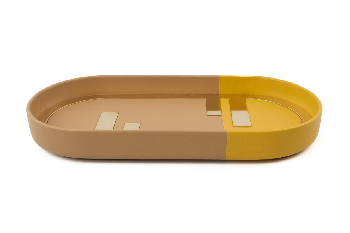 FENDI YELLOW O'LOCK OVAL LEATHER TRAY