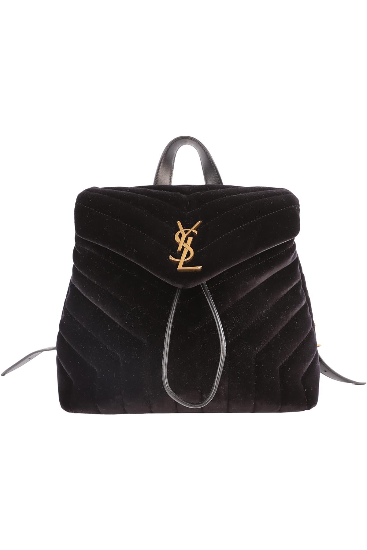 SAINT LAURENT BLACK LOU LOU SMALL VELVET BACKPACK