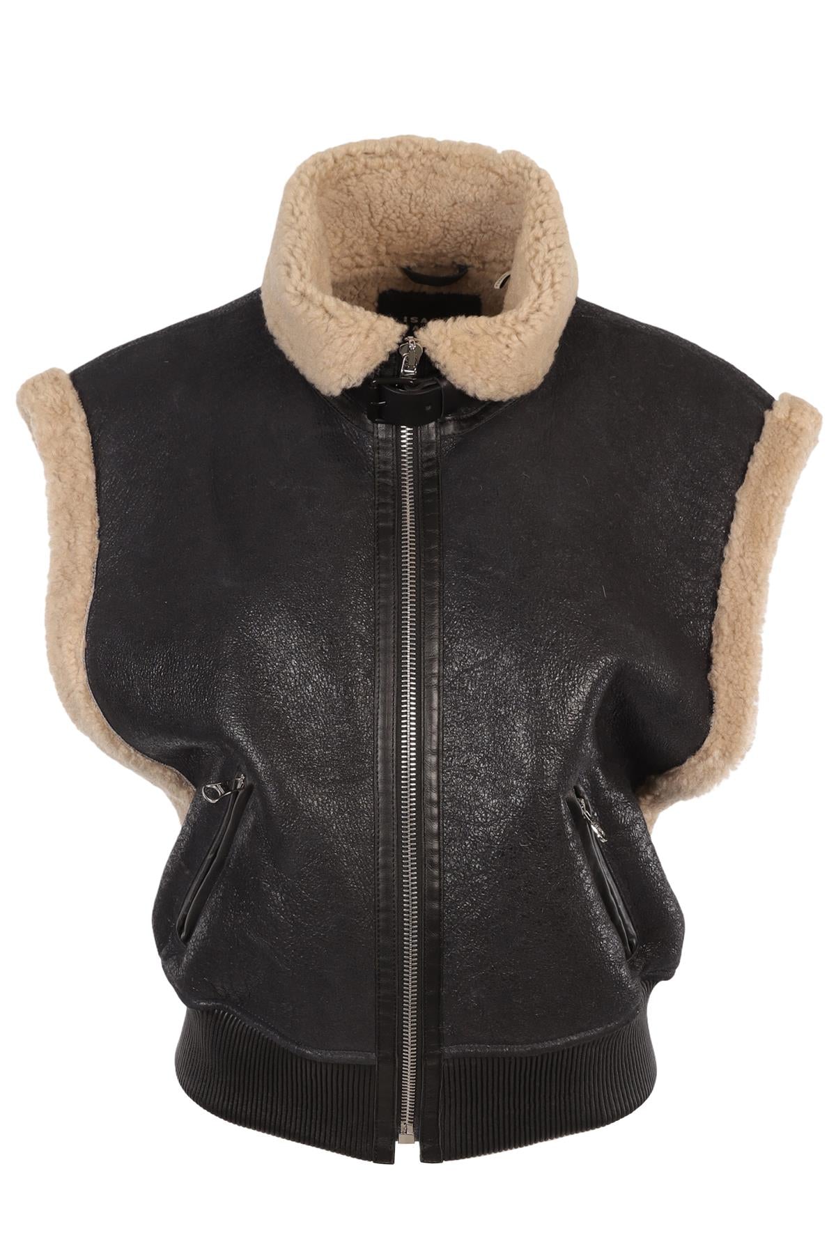 ISABEL MARANT BLACK SHEARLING GILET FR 38 UK 10