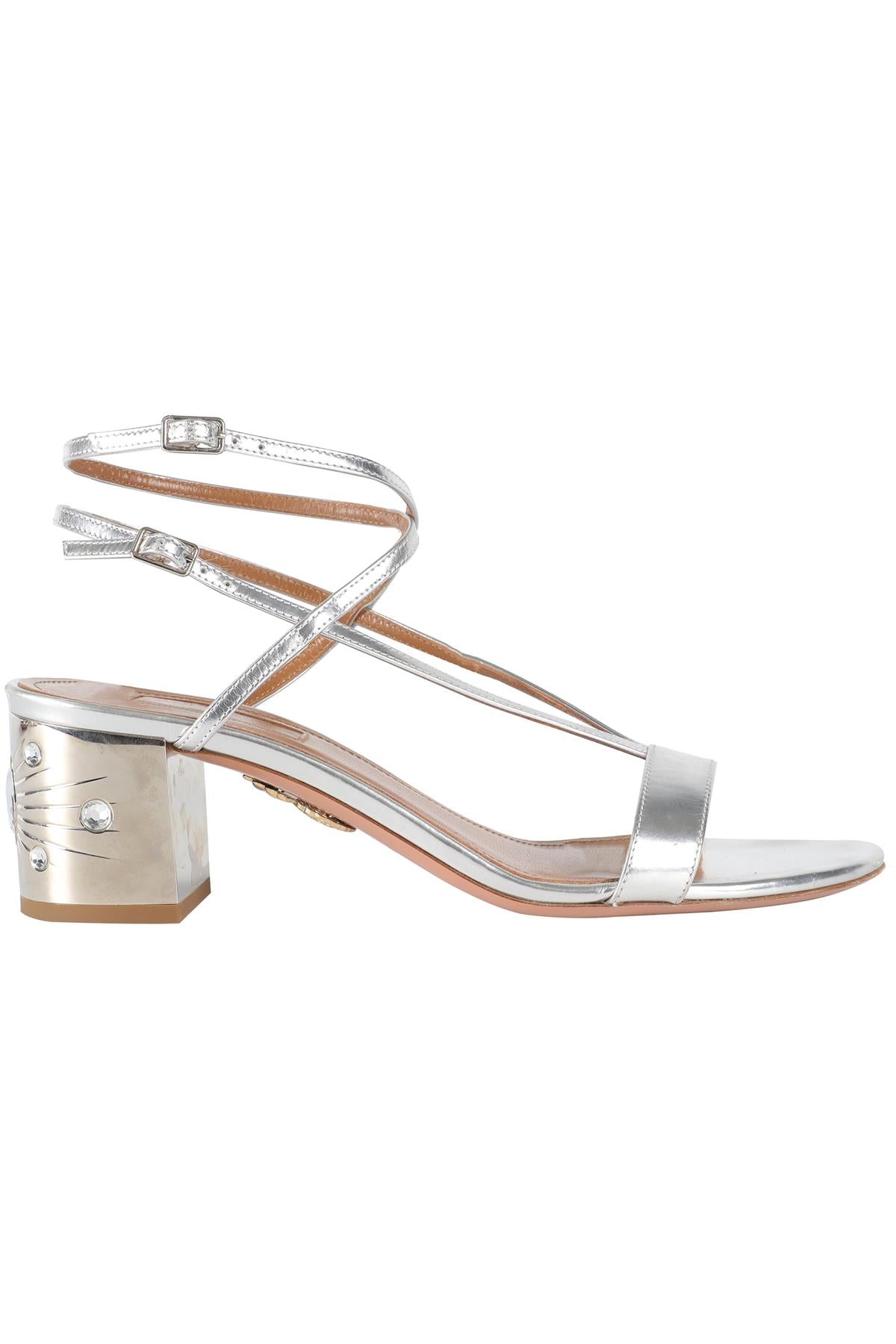 AQUAZZURA SILVER LEATHER SANDALS EU 36.5, UK 3.5, US 6.5