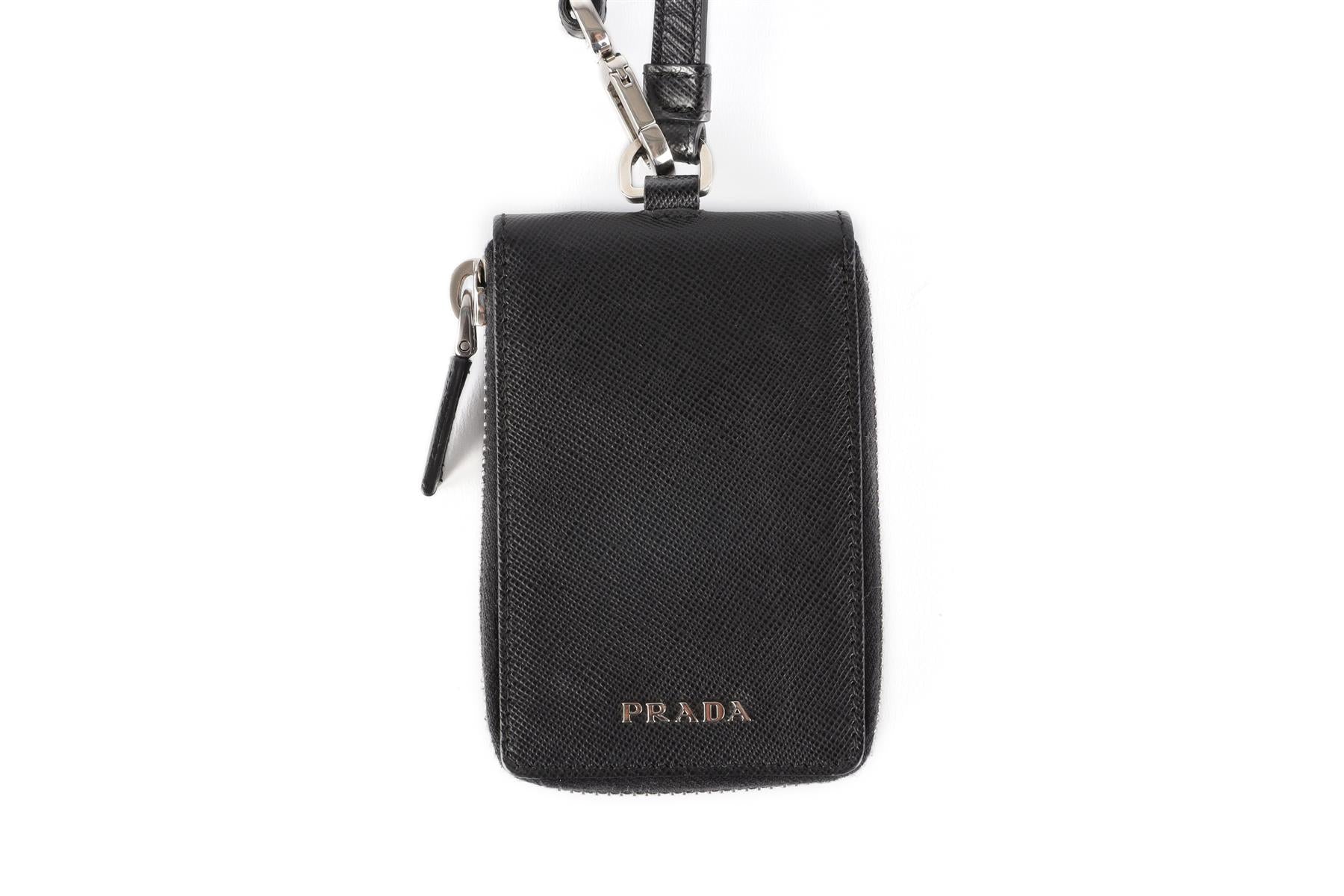 PRADA BLACK SAFFIANO LEATHER KEY HOLDER