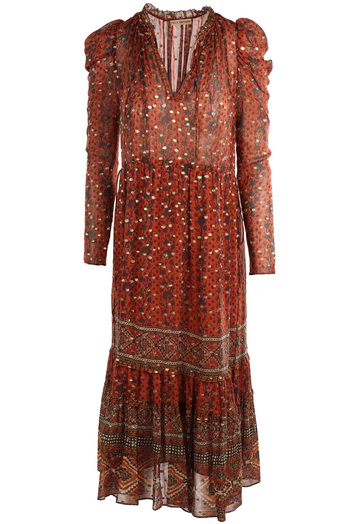 ULLA JOHNSON BROWN SILK MAXI DRESS US 0 UK 4