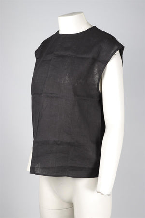 ASCENO BLACK LINEN TOP XSMALL