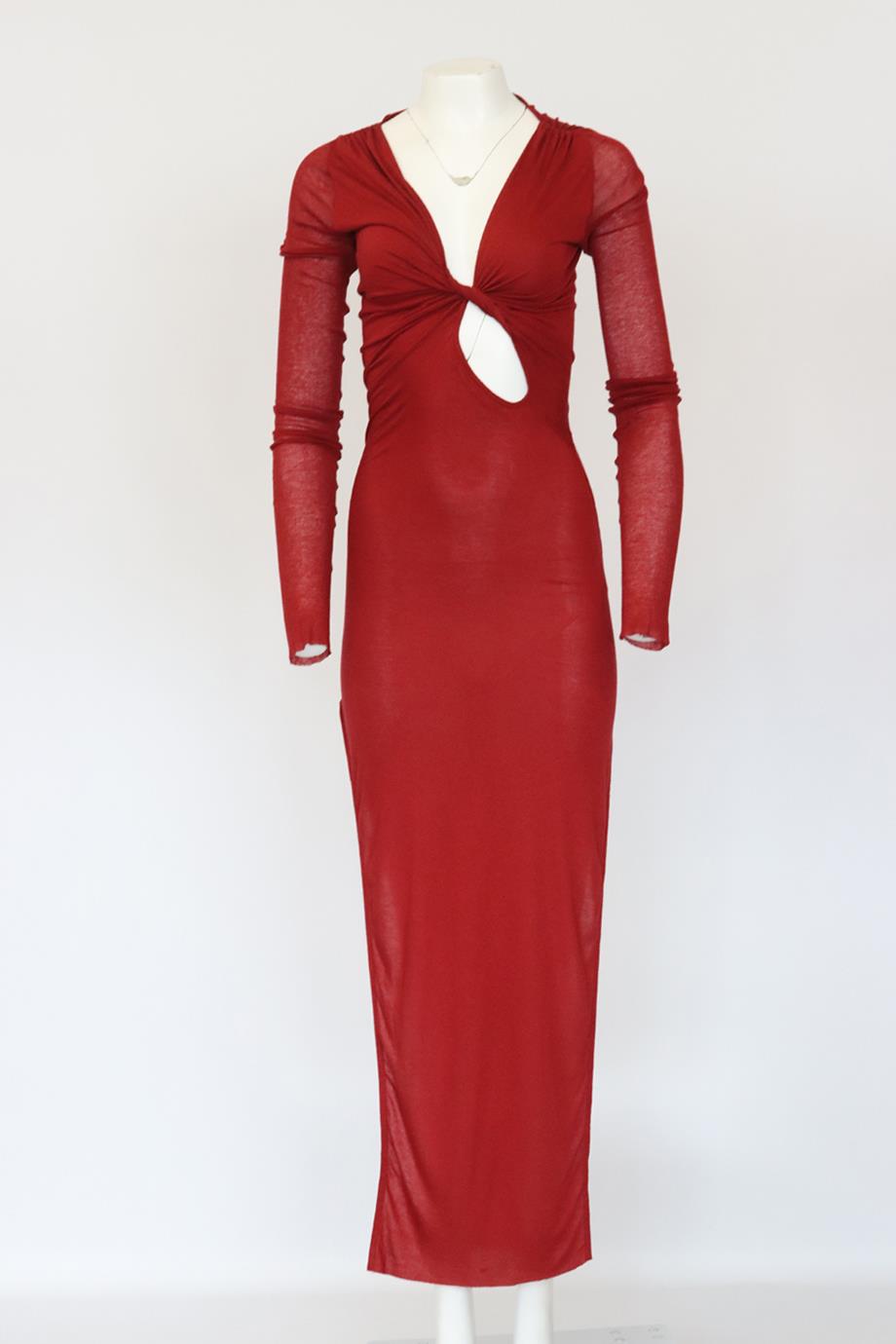 RICK OWENS LILLES CUTOUT STRETCH JERSEY MIDI DRESS IT 38 UK 6