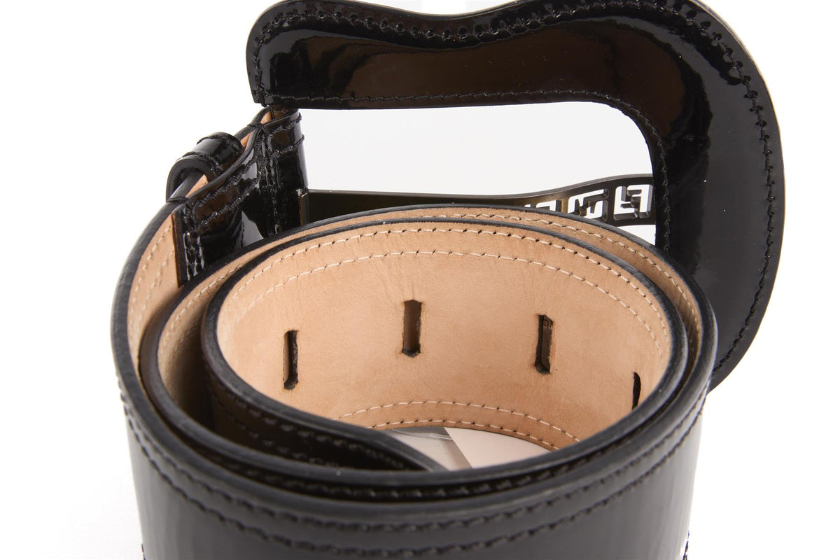 FENDI BLACK PATENT LEATHER WAIST BELT 75CM