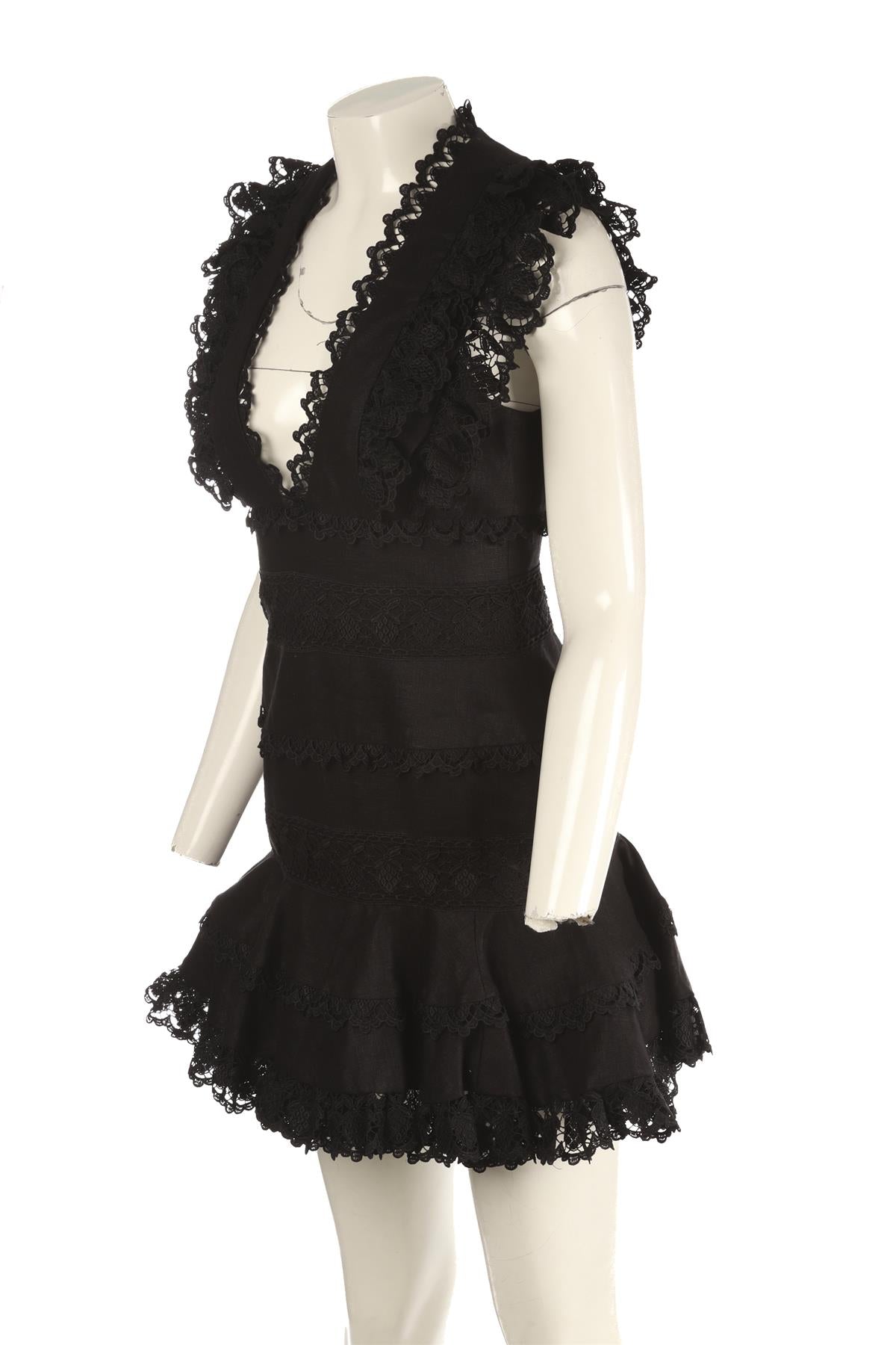 ZIMMERMANN BLACK LINEN MINI DRESS UK 10