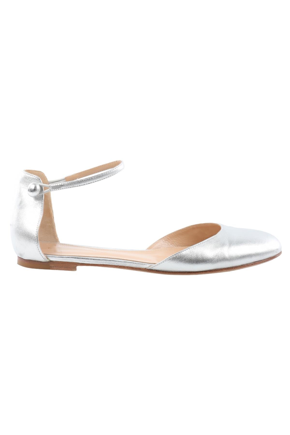 GIANVITO ROSSI SILVER LEATHER FLATS EU 37.5 UK 4.5 US 7.5
