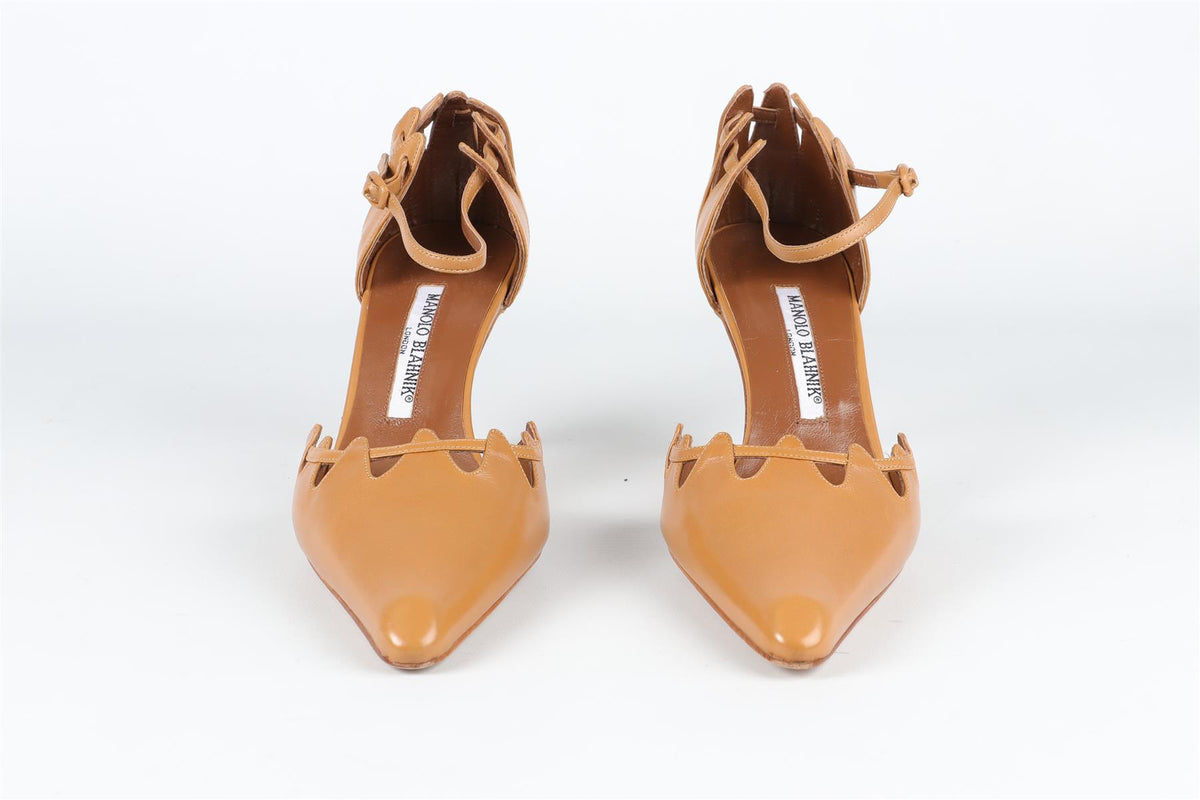 MANOLO BLAHNIK TAN VINTAGE LEATHER PUMPS EU 37.5 UK 4.5 US 7.5