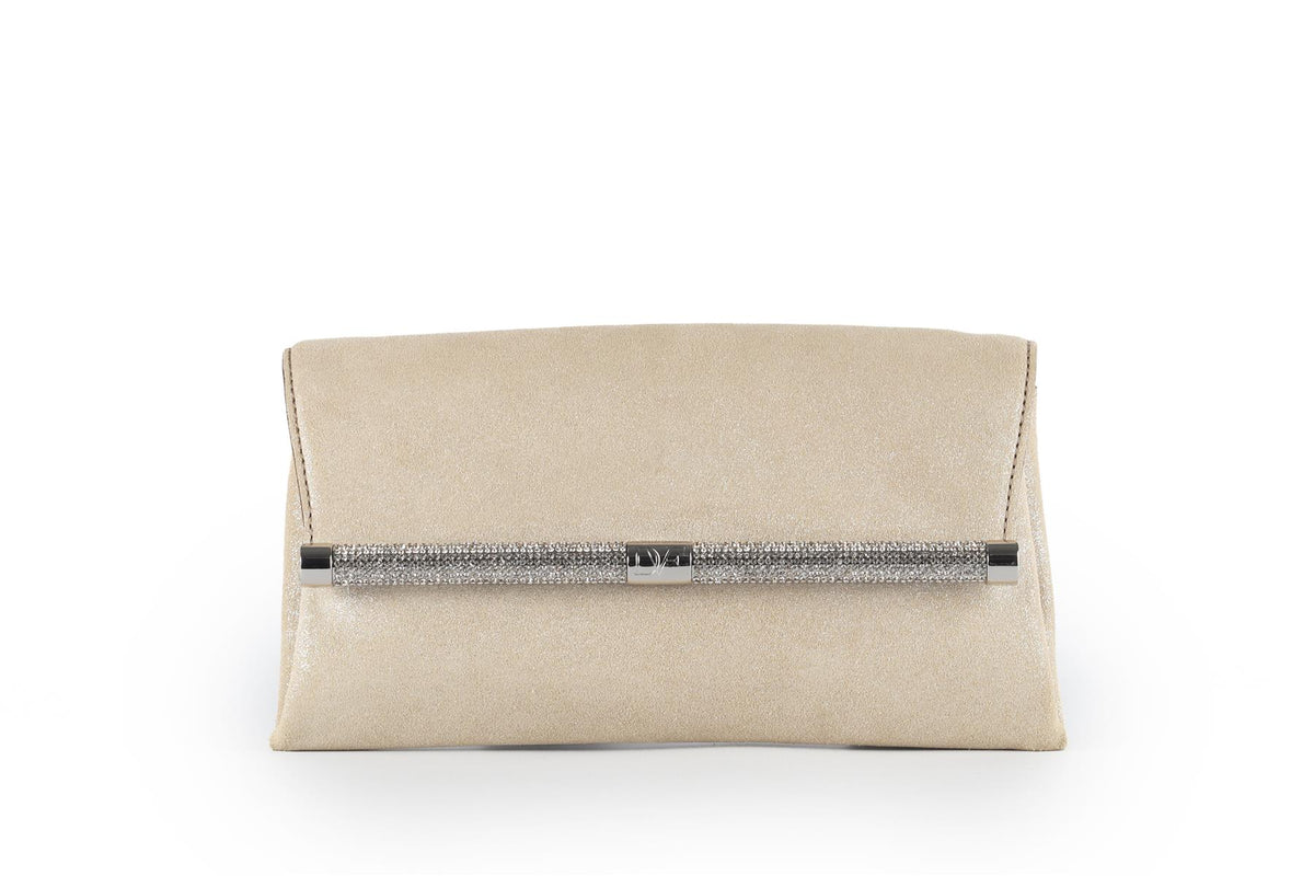 DIANE VON FURSTENBERG BEIGE CRYSTAL AND SUEDE CLUTCH