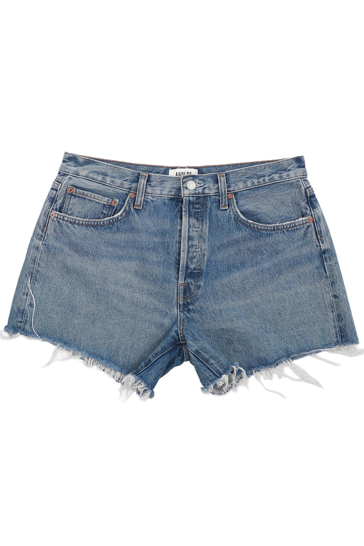 AGOLDE BLUE HIGH RISE DENIM SHORTS W30 UK 12