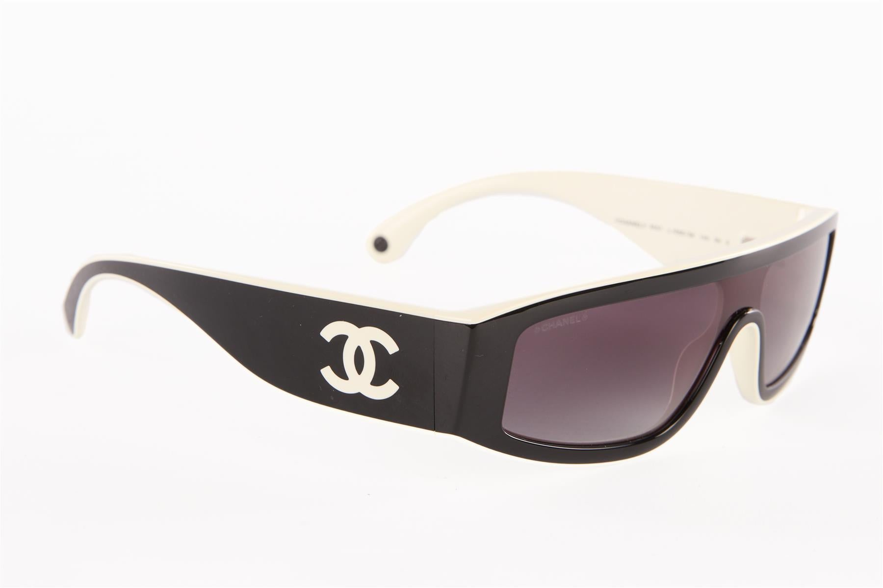 CHANEL BLACK SHIELD FRAME ACETATE SUNGLASSES