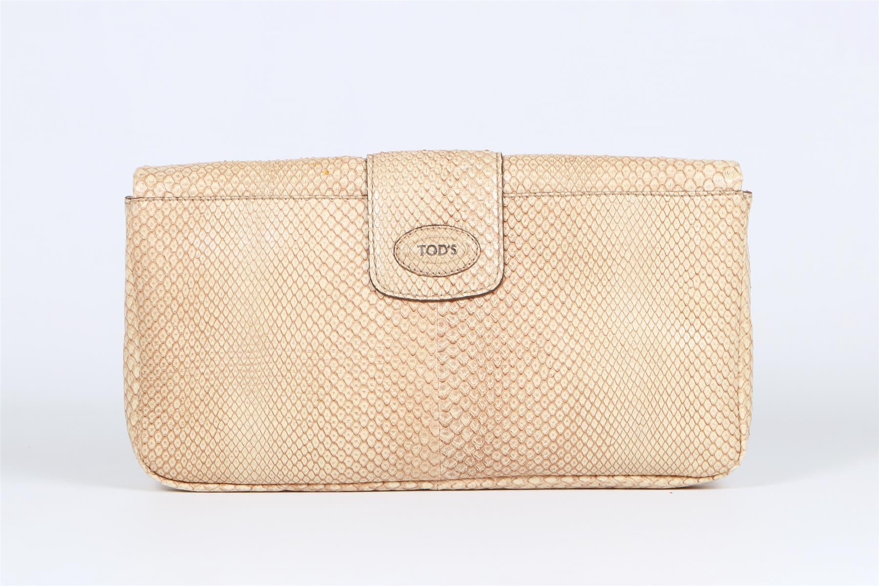 TOD'S BEIGE PYTHON AND LEATHER CLUTCH