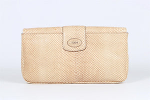 TOD'S BEIGE PYTHON AND LEATHER CLUTCH