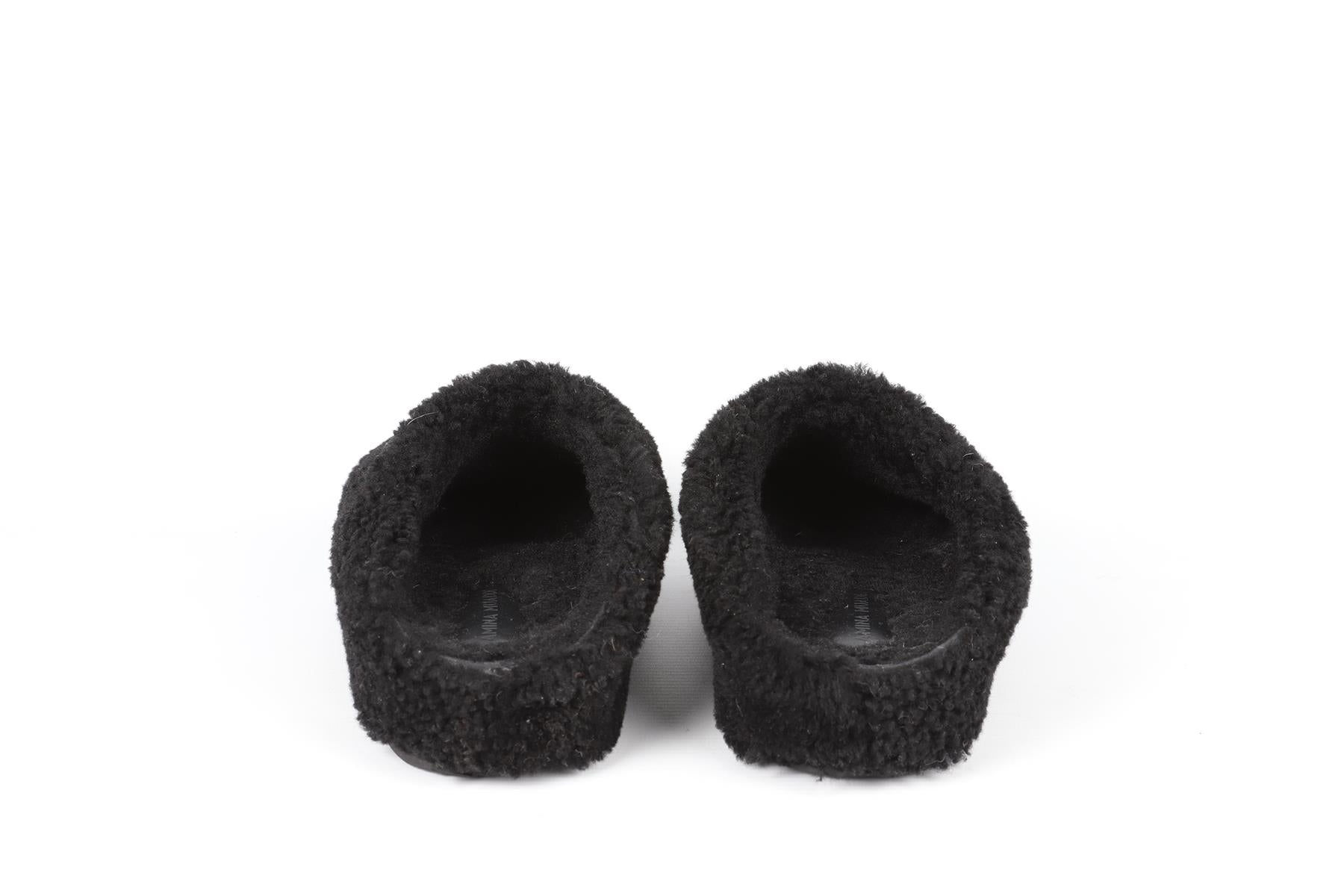 AMINA MUADDI BLACK SHEARLING PLATFORM SLIPPERS EU 38.5 UK 5.5 US 8.5