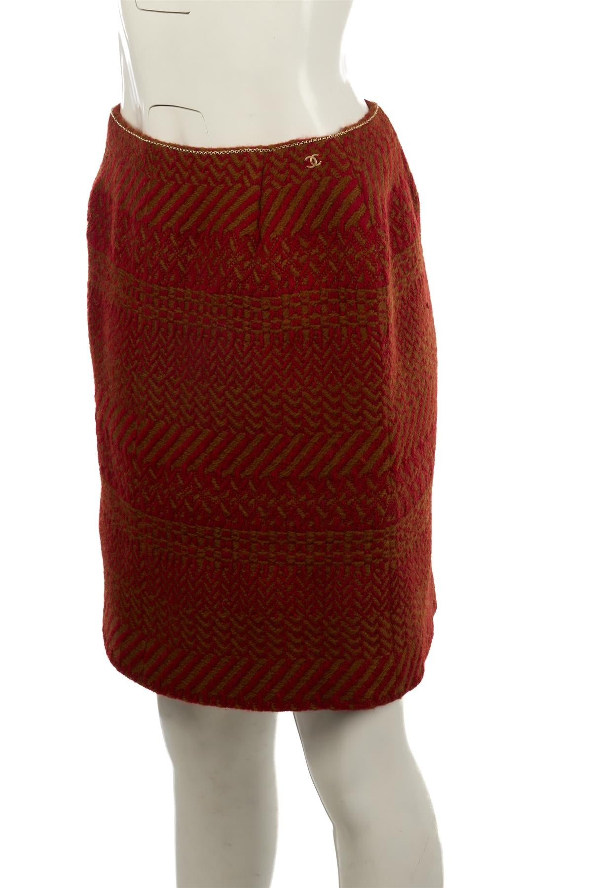 CHANEL RED 2000 IDENTIFICATION WOOL MINI SKIRT FR 44 UK 16