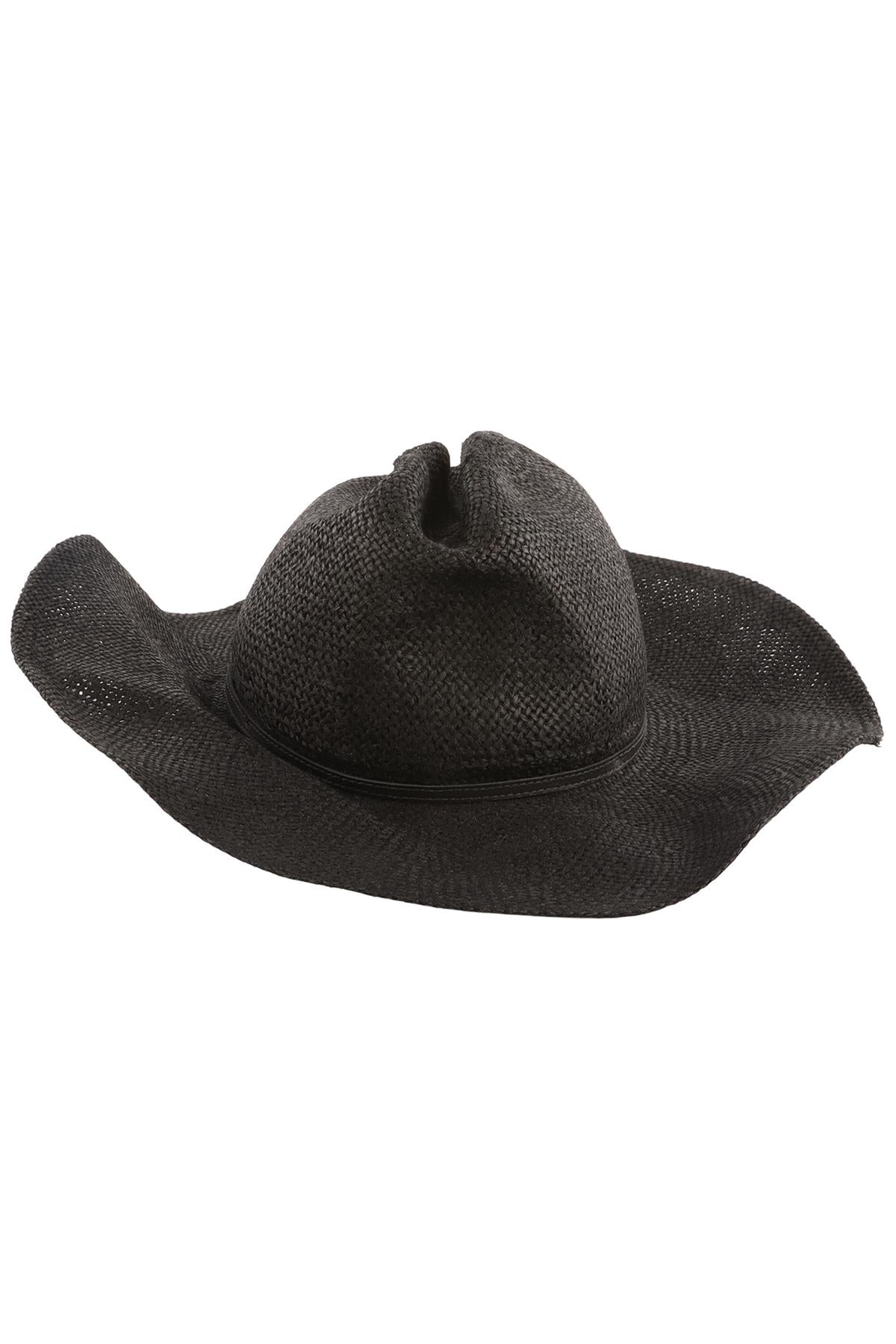 JANESSA LEONE BLACK STRAW HAT SMALL