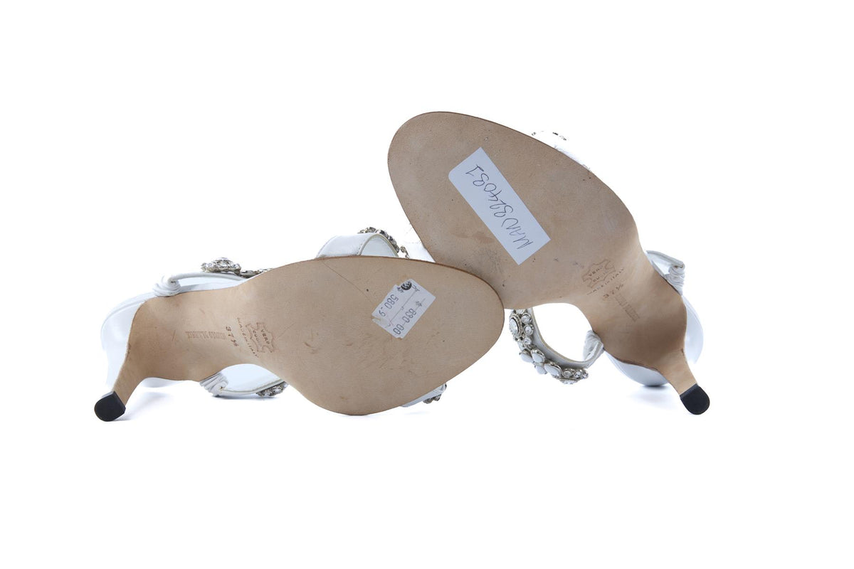 MANOLO BLAHNIK WHITE LEATHER MULES EU 37.5 UK 4.5 US 7.5