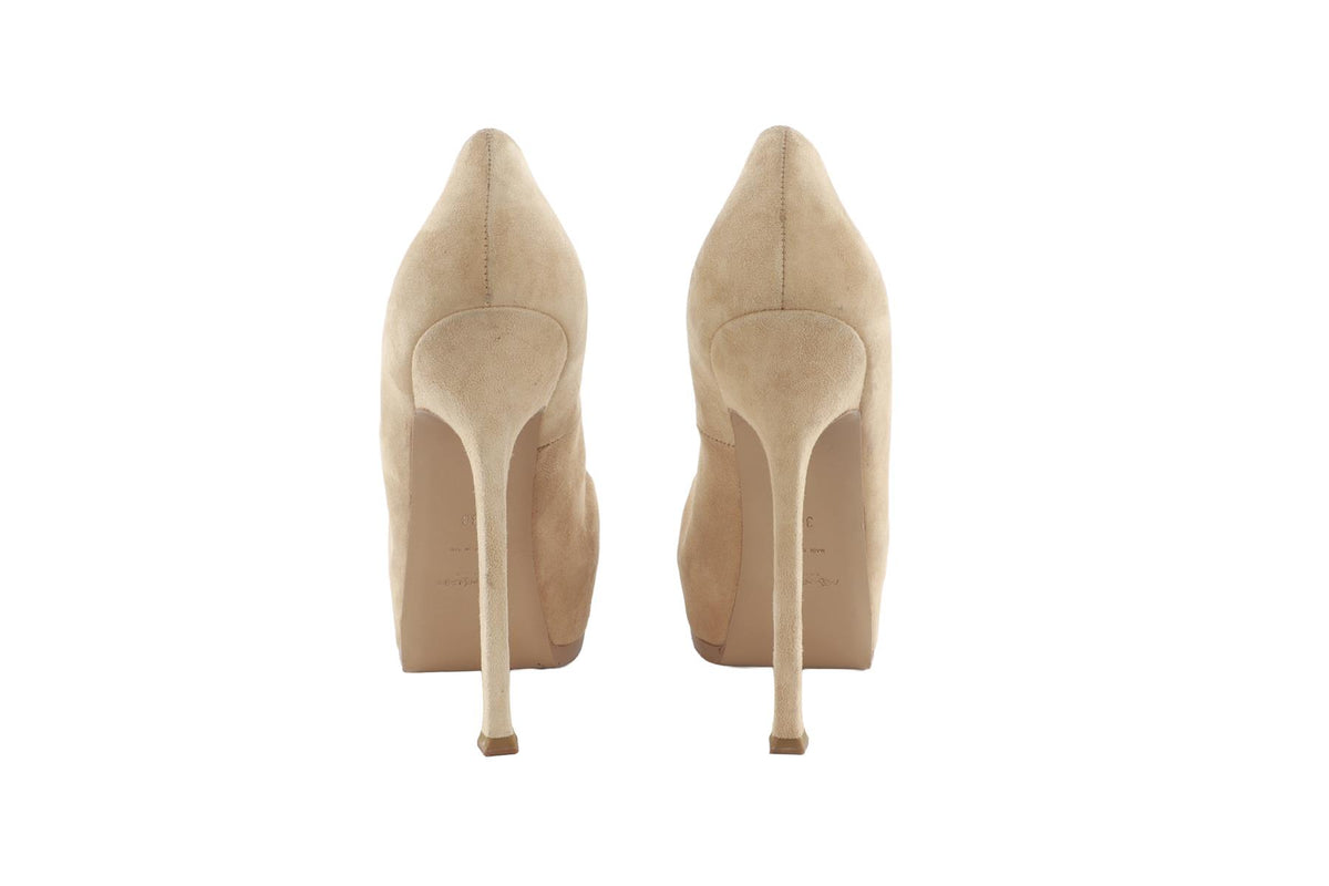 YVES SAINT LAURENT BEIGE SUEDE PLATFORM PUMPS EU 38 UK 5 US 8