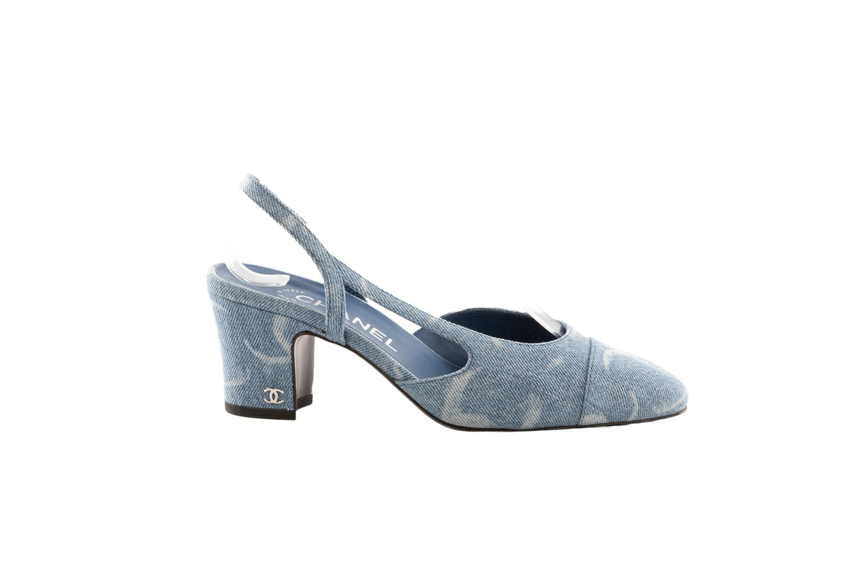 CHANEL BLUE 2023 CC DENIM SLINGBACK PUMPS EU 36