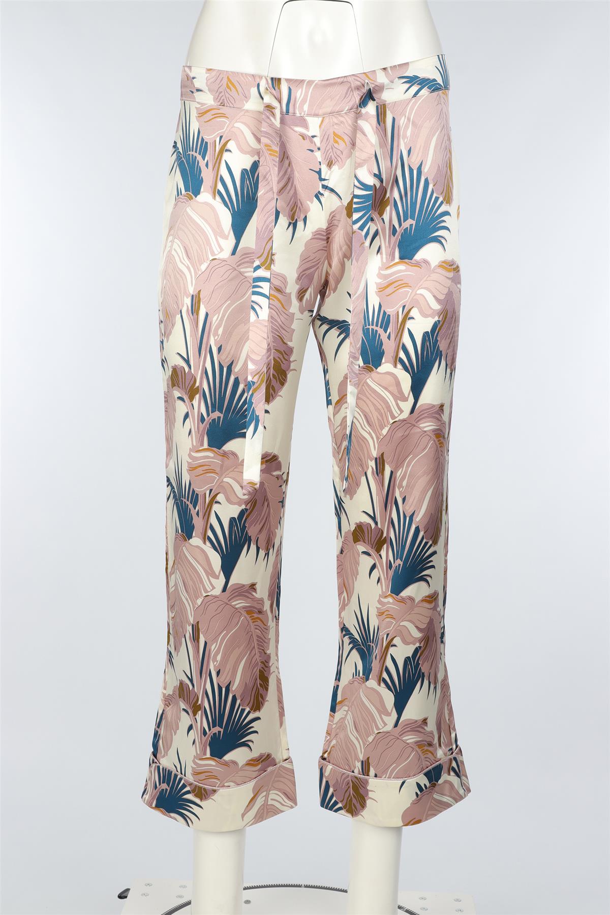 OLIVIA VON HALLE MULTI SILK STRAIGHT LEG PANTS UK 8