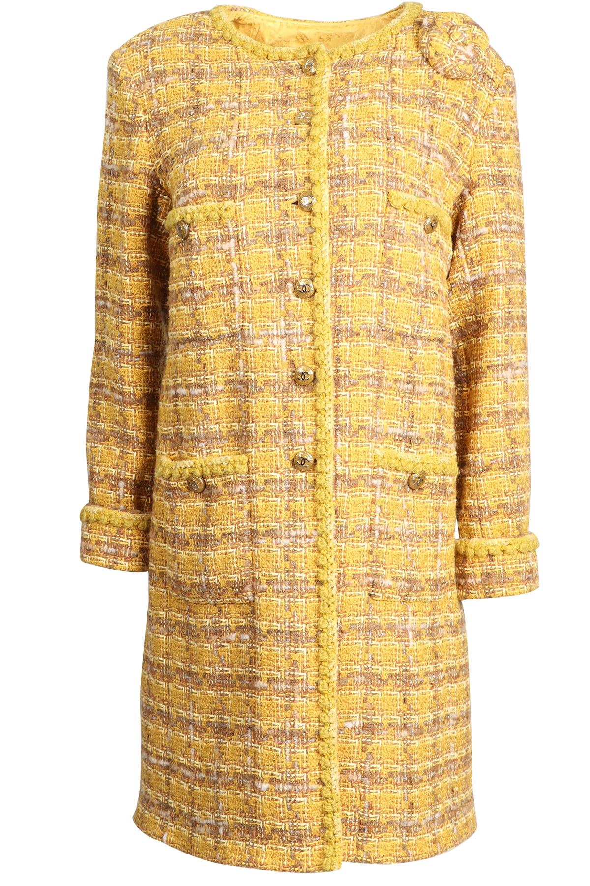 CHANEL YELLOW 2024 TWEED COAT FR 46 UK 18