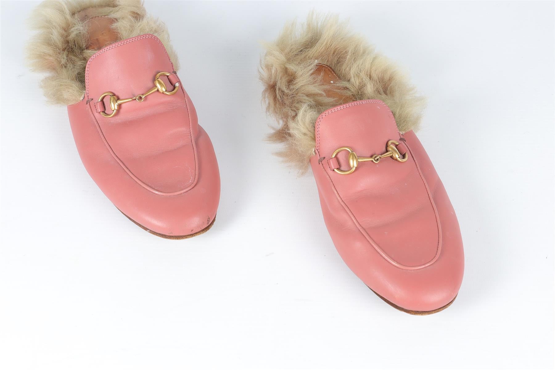 GUCCI PINK PRINCETOWN SHEARLING AND LEATHER MULES EU 39 UK 6 US 9