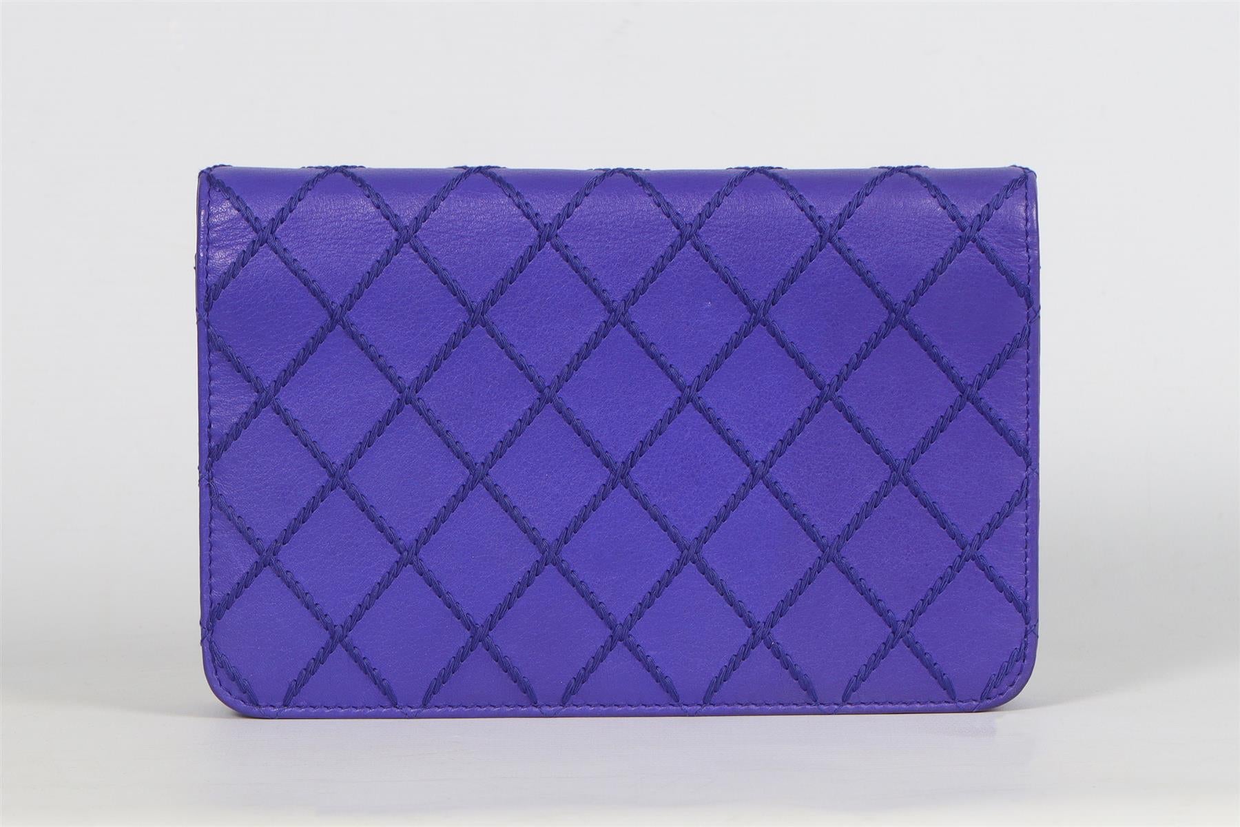 CHANEL BLUE 2014 CHAIN ON WALLET QUILTED LEATHER SHOULDER BAG