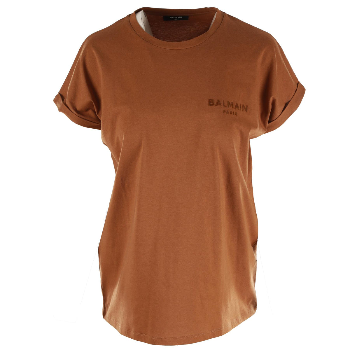 BALMAIN BROWN COTTON T-SHIRT SMALL