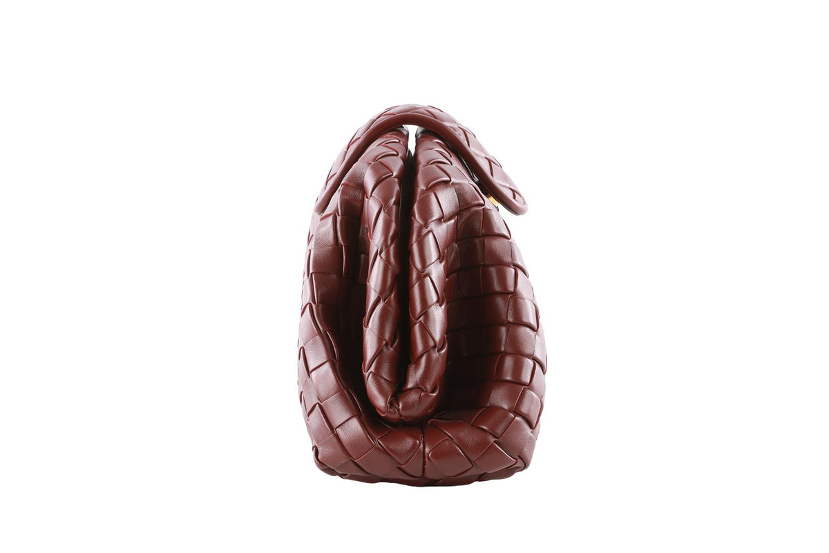 BOTTEGA VENETA BURGUNDY LAUREN 1980 TEEN SMALL INTRECCIATO LEATHER CLUTCH