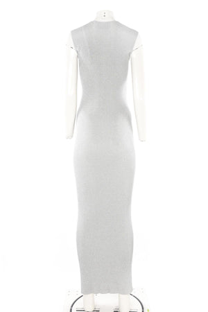 TOVE SILVER KNIT MAXI DRESS FR 36 UK 8