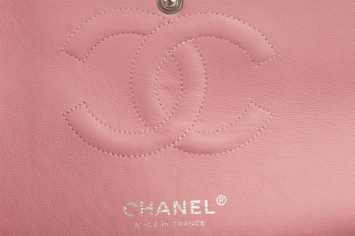 CHANEL PINK 2003-2004 CLASSIC DOUBLE FLAP MEDIUM TWEED SHOULDER BAG