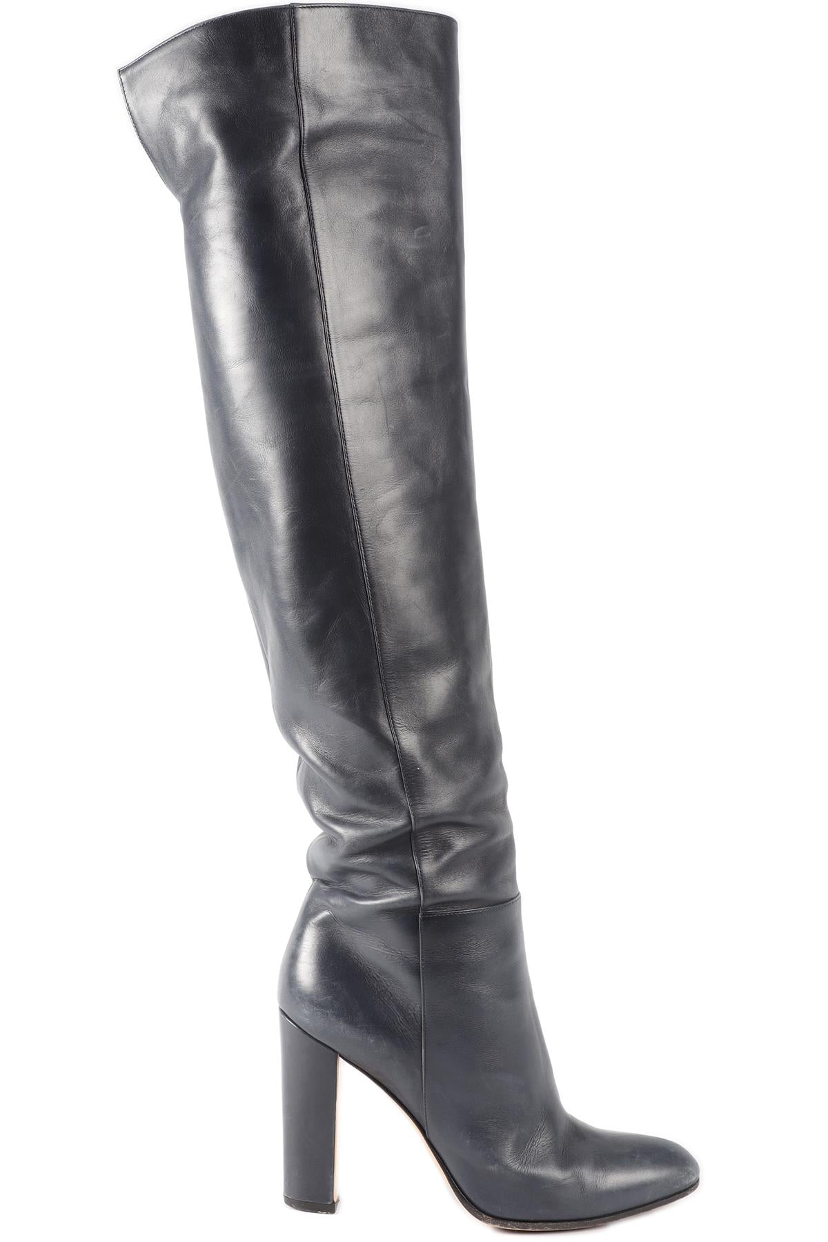 GIANVITO ROSSI BLUE LEATHER OVER THE KNEE BOOTS EU 38 UK 5 US 8