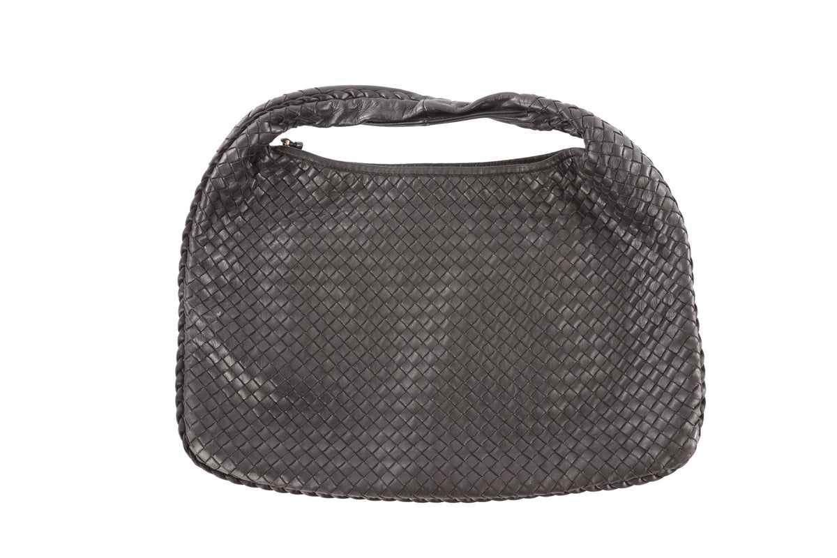 BLACK MEDIUM INTRECCIATO LEATHER SHOULDER BAG