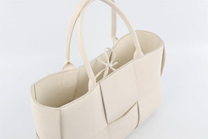 BOTTEGA VENETA WHITE ARCO INTRECCIATO LEATHER TOTE BAG