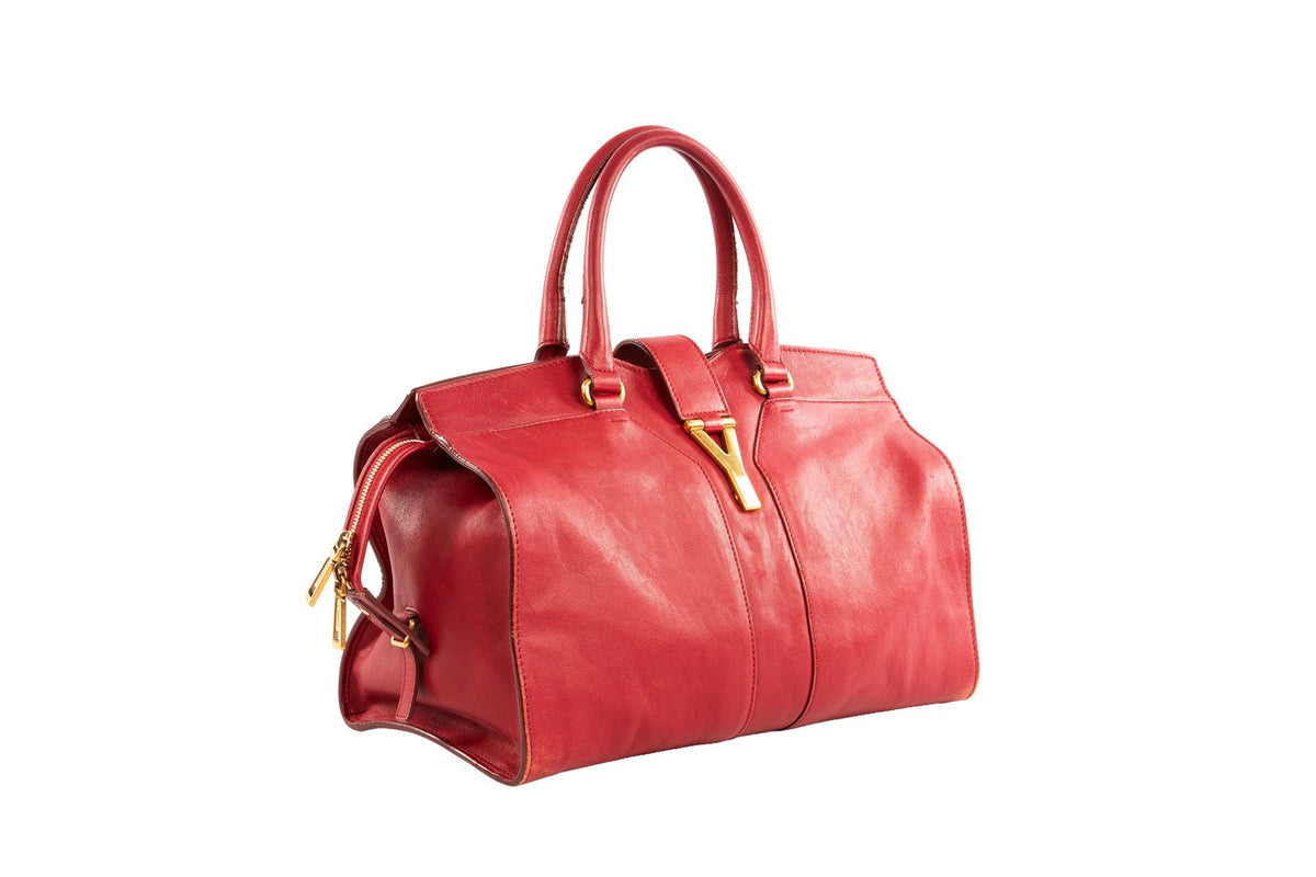 YVES SAINT LAURENT RED CABAS CHYC LEATHER TOTE BAG