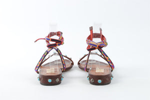 VALENTINO BROWN ROCKSTUD LEATHER SANDALS EU 38 UK 5 US 8