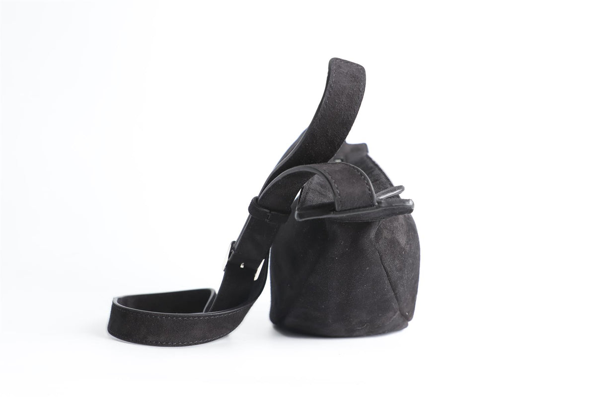 THE ROW BLACK SLOUCHY BANANA SMALL SUEDE SHOULDER BAG