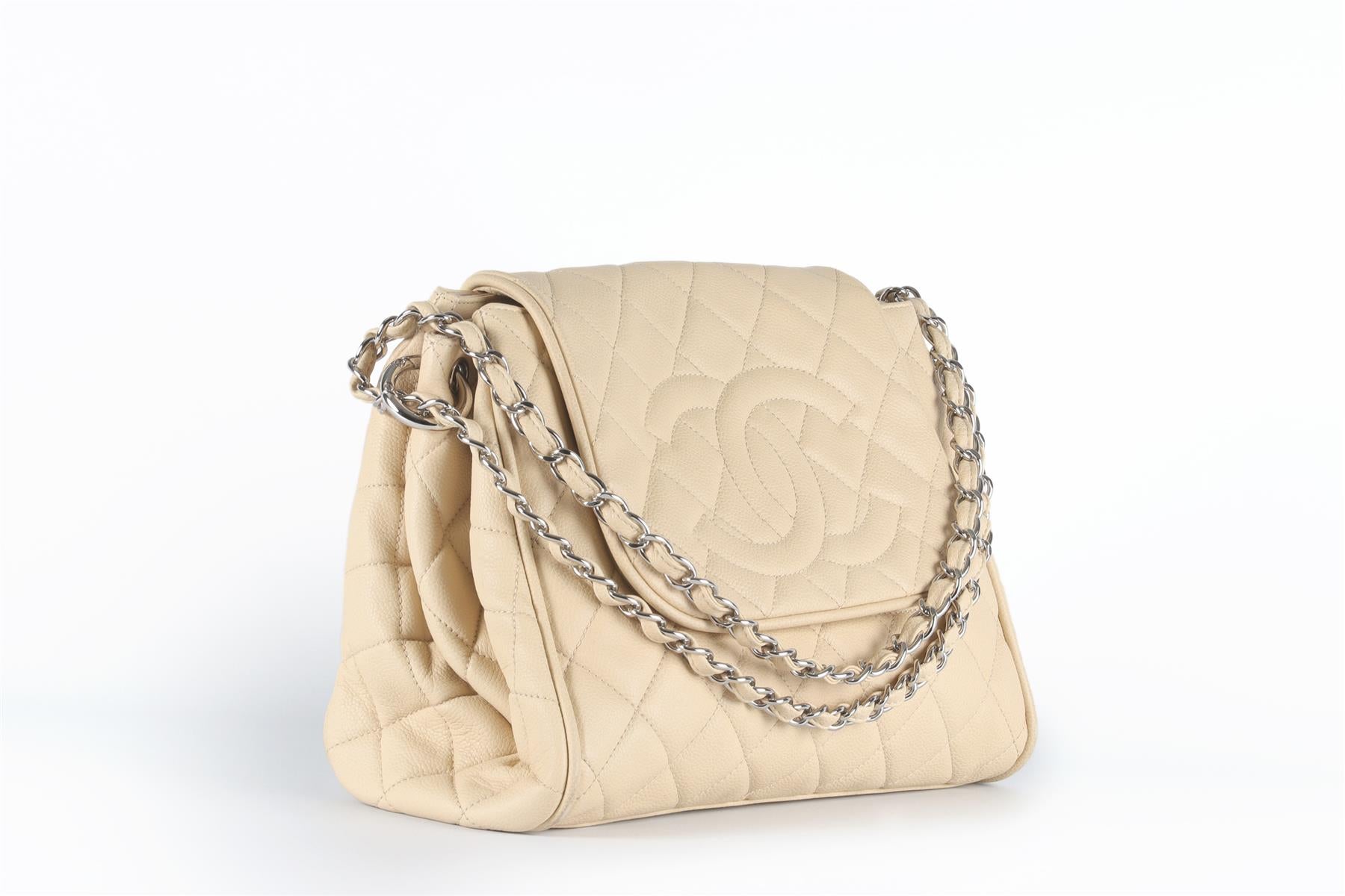 CHANEL BEIGE 2011 TIMELESS ACCORDION QUILTED CAVIAR LEATHER SHOULDER BAG